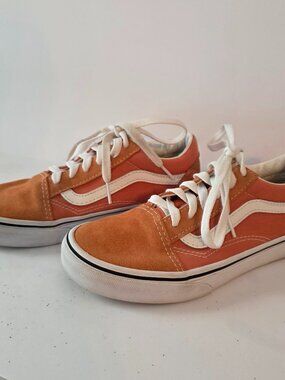 Vans Old Skool Low Top, Orange Canvas & Suede Youth Sneakers, Size 4.5